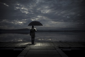 Alone man With Umbrella